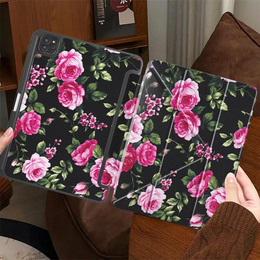 

Red Rose Flower Holder Cover Tablet Case For iPad Pro 11th 10th 9th 8th 7th 12.9inch Air 4 5 M3 M2 1 2 M4 11inch Pro 2025 Mini 6