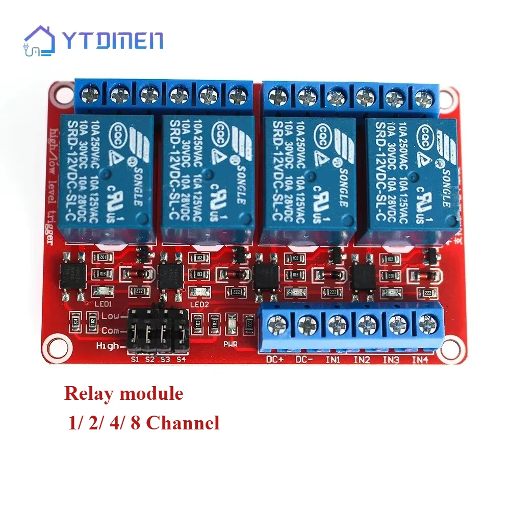 

1 2 4 8-канальный релейный модуль 5 В 12 В 24 В, щит с поддержкой оптопары, триггер высокого и низкого уровня для Arduino