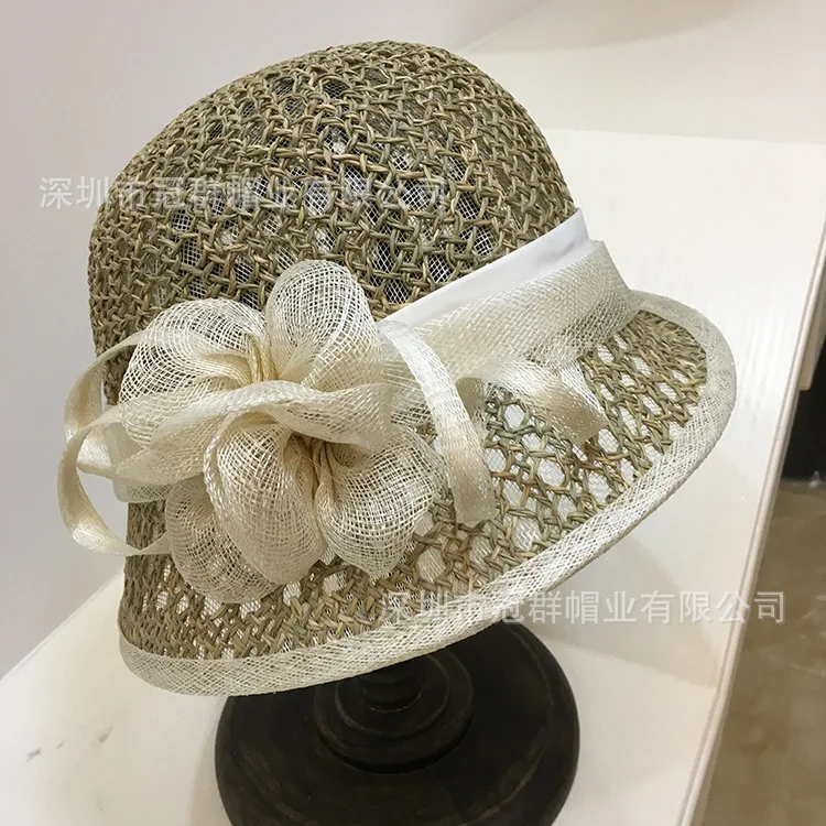 Fashion Women's Hat Summer British Retro Double-Layer Hemp Yarn Salted Grass Hat for Travel and Holiday Cool Hat Sunshade Hat