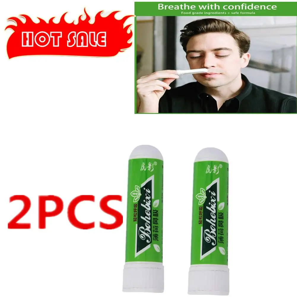 

2pcs Nasal Inhaler Mint Essential Oil Refreshing Aromatherapy Inhaler Sticks Mint Cooling Oil Relieve Rhinitis Fatigue Ointment