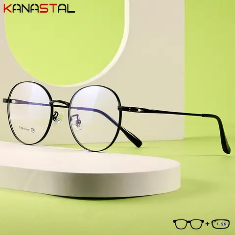 Herr Läsglasögon i Ren Titan Optiska Linser Myopi Glasögon Dam Blått Ljus Blockerande Runda Glasögonbågar 10 best sales runda glasögon - №10