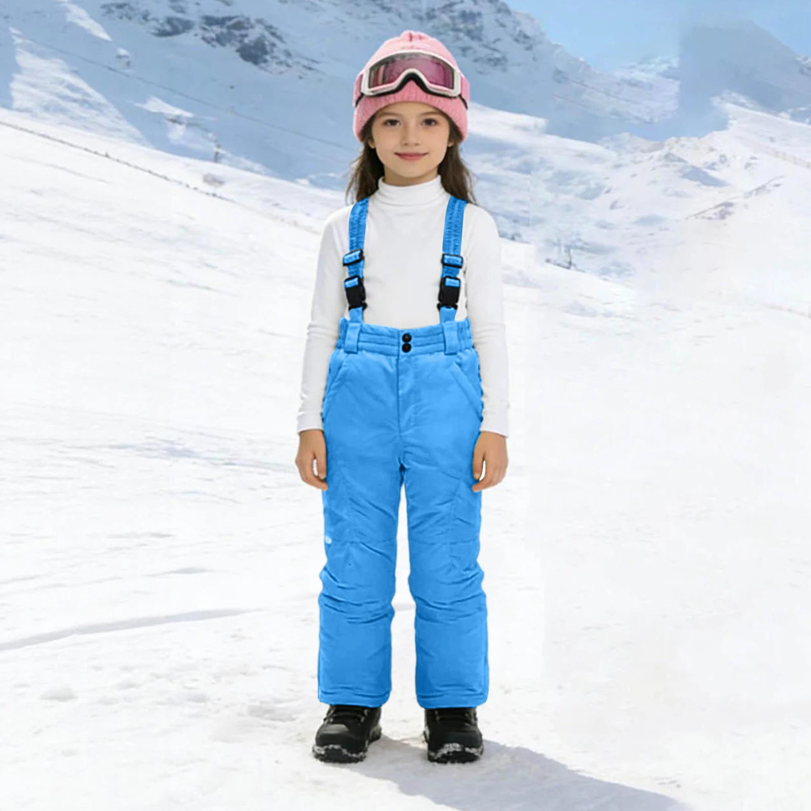

Children's Ski Jumpsuits Outdoor Recreational Windproof Skiing Pants Loose Warm Adjustable Shoulder Strap Ski Jumpsuits