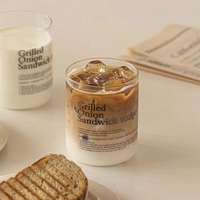 400ml Clear Glass Milk Coffee Cup Korean Style Graffiti Juice Cup Restaurant Kitchen Home Wine Container Appliance Accessories