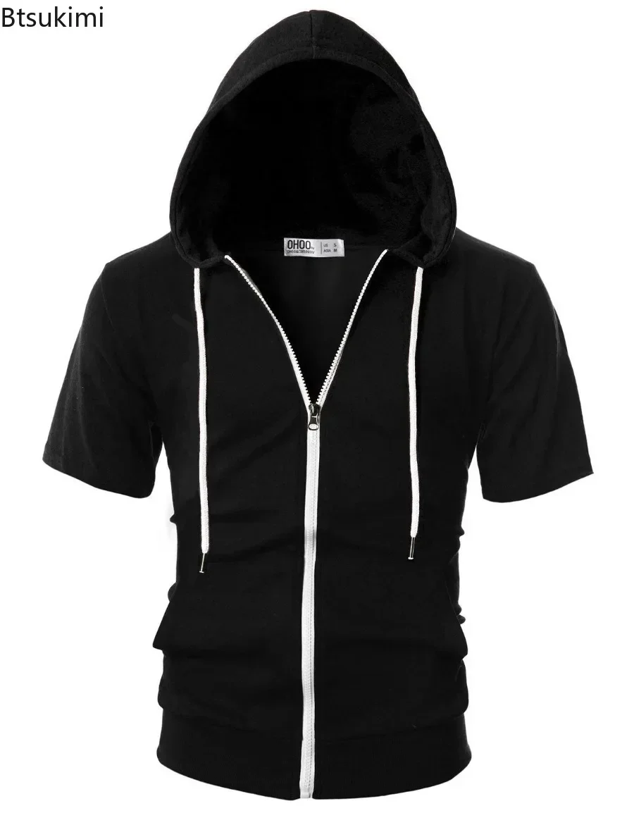 New2024 Men\'s Casual Sweatshirts Short Sleeve Hoodies Jacket Solid Slim Zip Man Sport Tops Comfotable Outdoor Clothes for Men