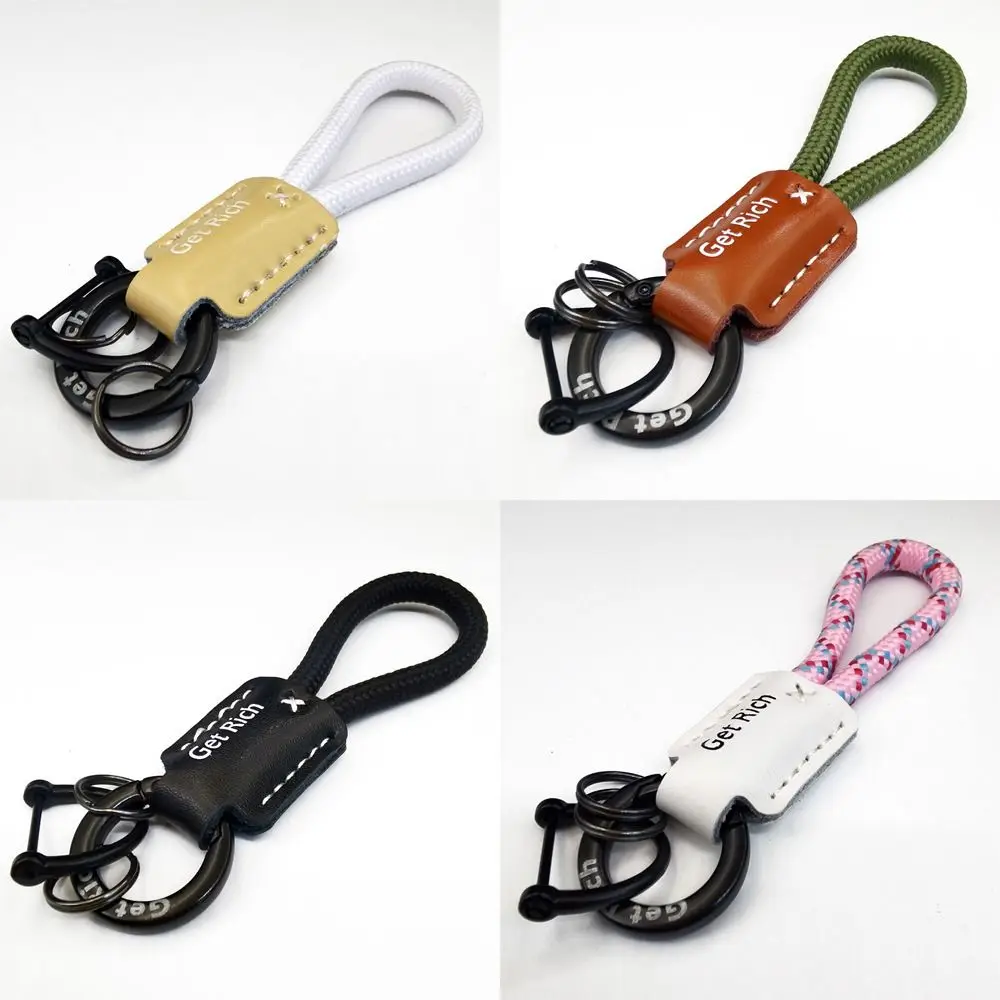 Durable Leather Car Key Ring Black Buckle Anti-lost Wrist Rope with Screwdriver Key Strap Gift
