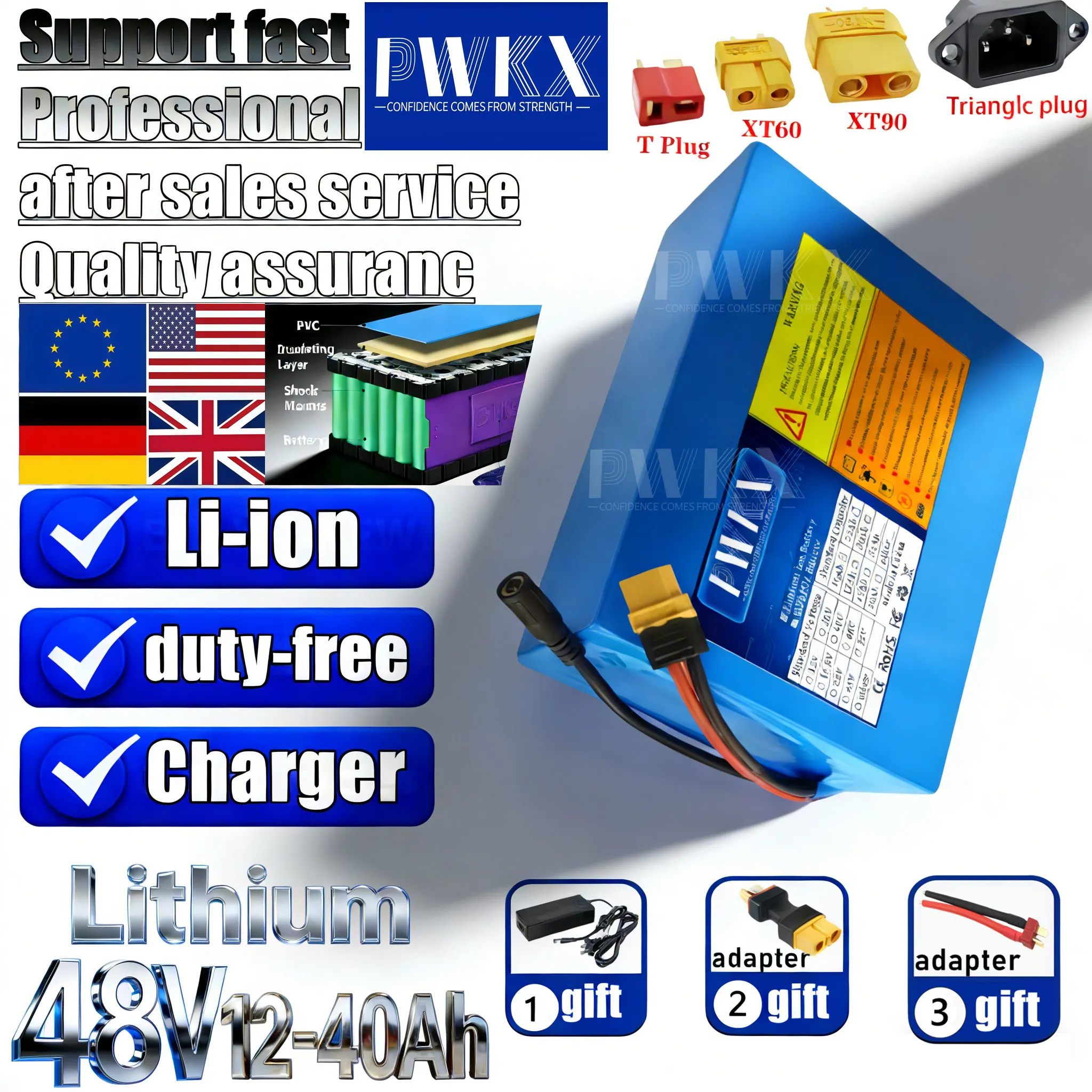 

48V 40AH 35AH 28AH 21AH 18AH 15AH 12AH lithium battery pack with built-in BMS 1000W-2500W motorcycle motor rechargeable battery