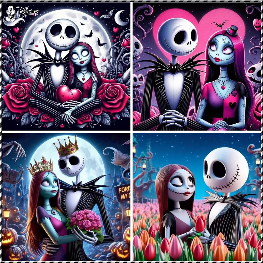 Disney Full Round Diamond Painting The Nightmare Before Christmas Mosaic Cartoon Rose Creative Home Decor 30x30cm