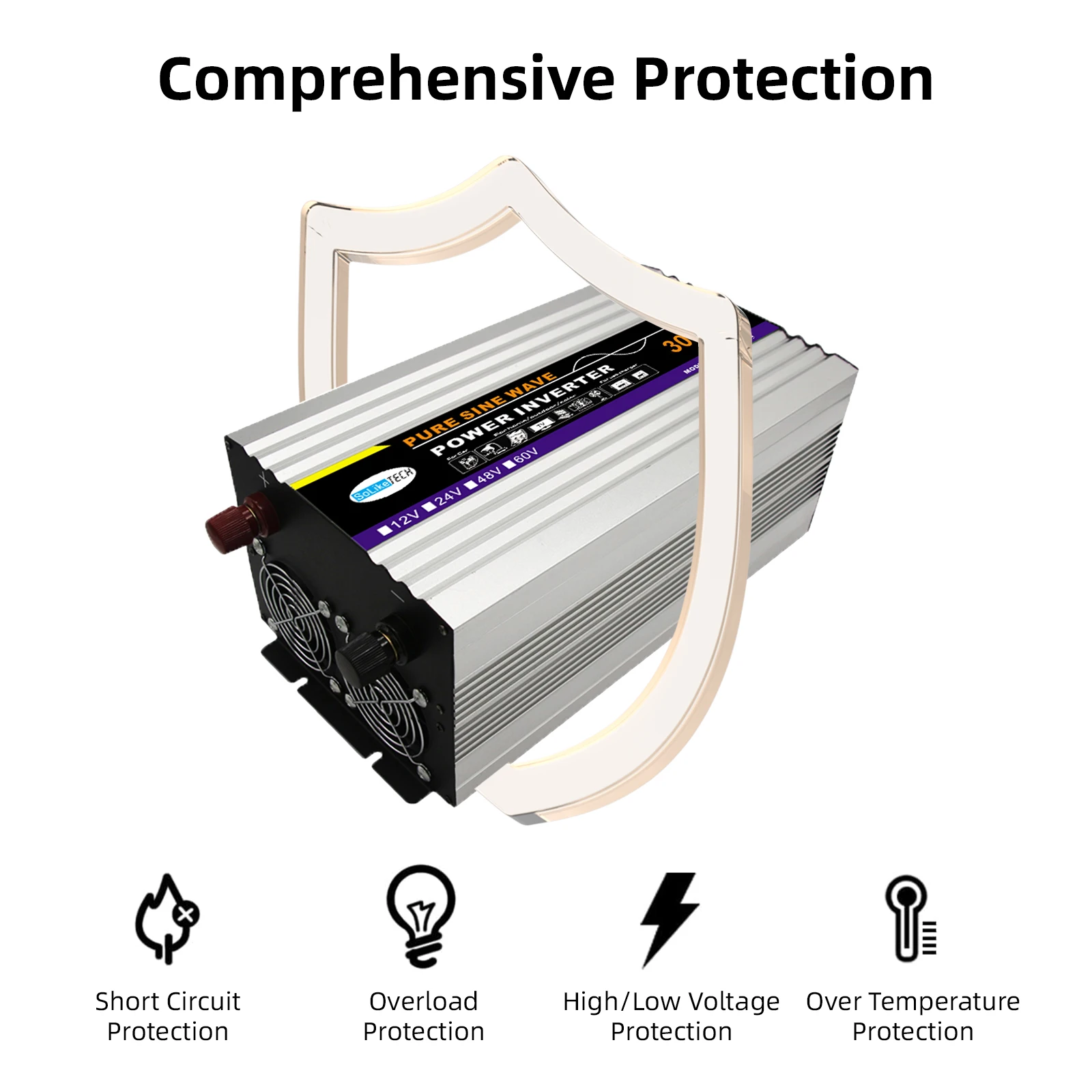 3000 واط عاكس الطاقة 12 فولت تيار مستمر إلى 220 فولت محول تيار متردد مع 2 منافذ تيار متردد شاشة LCD مزدوجة للثلاجة/مجففات الشعر/الغلايات
