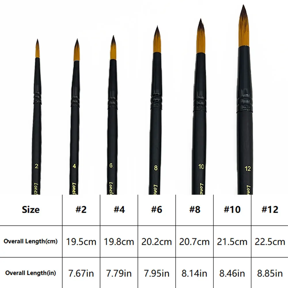 6PCS Watercolor Paint Brushes, Round Tip Artist Painting Brush Set for Water Color, Acrylic Oil, Gouache, Ink, Detail, Rock