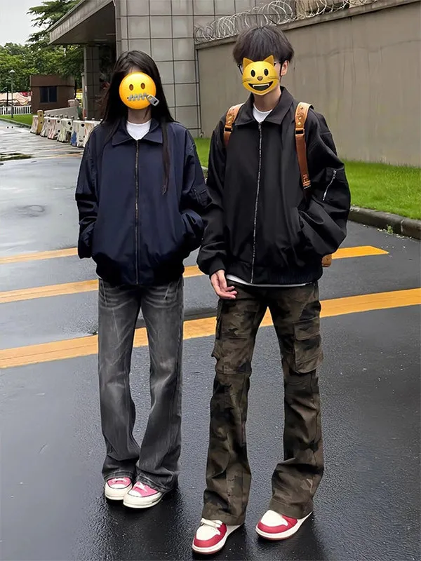 

Cleanfit American MA Pilot Jaet Men's ort Baseball Sle Bla Collarl Coat Faionable Urban Casual Windproof