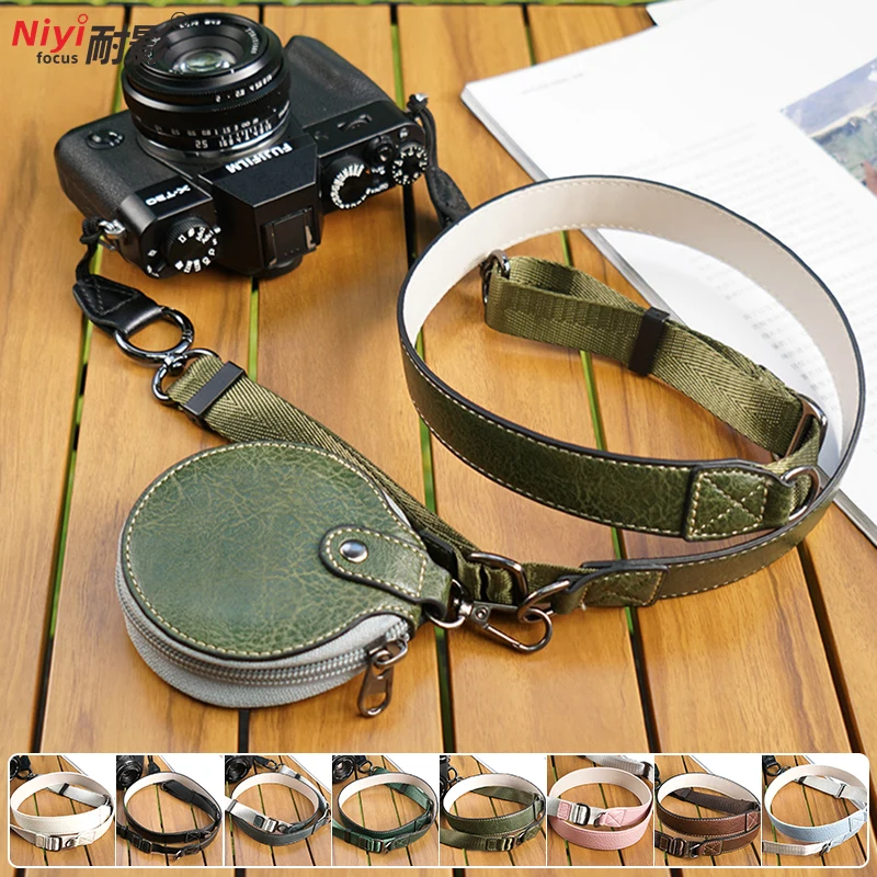 Camera Strap Leather Camera Strap Lichee Pattern Style with Battery Bag for Fujifilm Nikon Sony ZV-E10 Canon Camera Accessories
