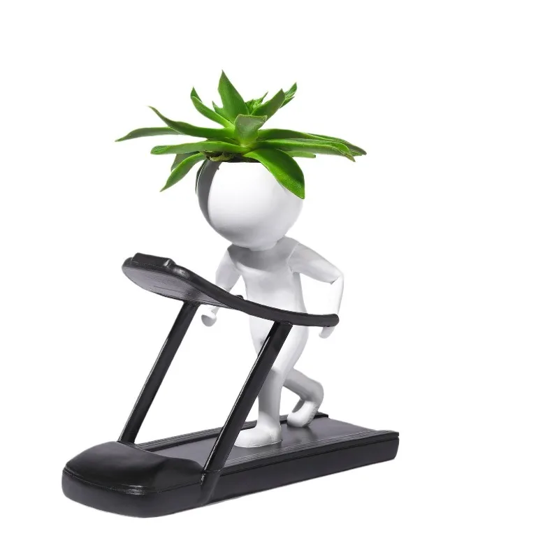 Creative Treadmill Figurine Flower Pot Ornament Tabletop Sports Figurine Succulent Pot Plant Pots Vase Resin Handicraft