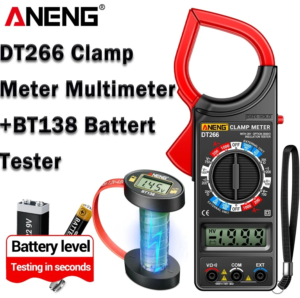 

1000A AC Current Clamp Meter Multimeter AC/DC Voltage ANENG DT266+BT138 Universal Battery Capacity Tester Electrician/Household