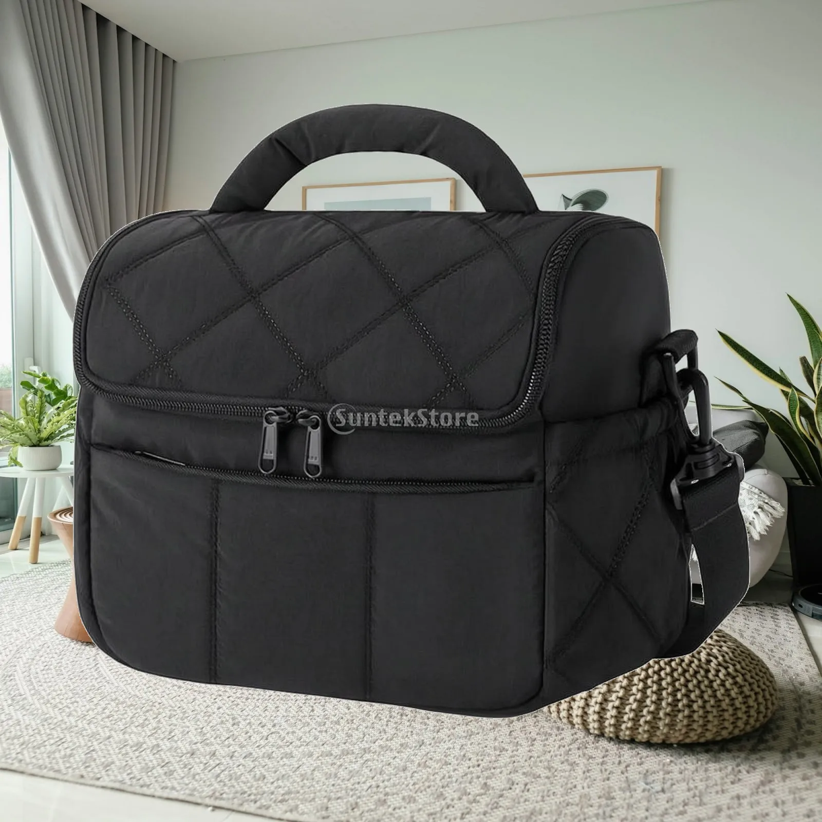 Women Quilted Insulated Lunch Bag with Zipper Closure Compact Meal Tote for Food Storage Airtight Container for on the Go