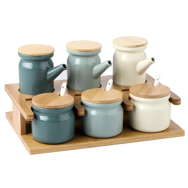 

Nordic Ceramic Spice Rack Salt Shaker Pepper Vinegar Oil Bottle Sugar Chili Condiment Box Spices Storage Jar Set Home Kitchen