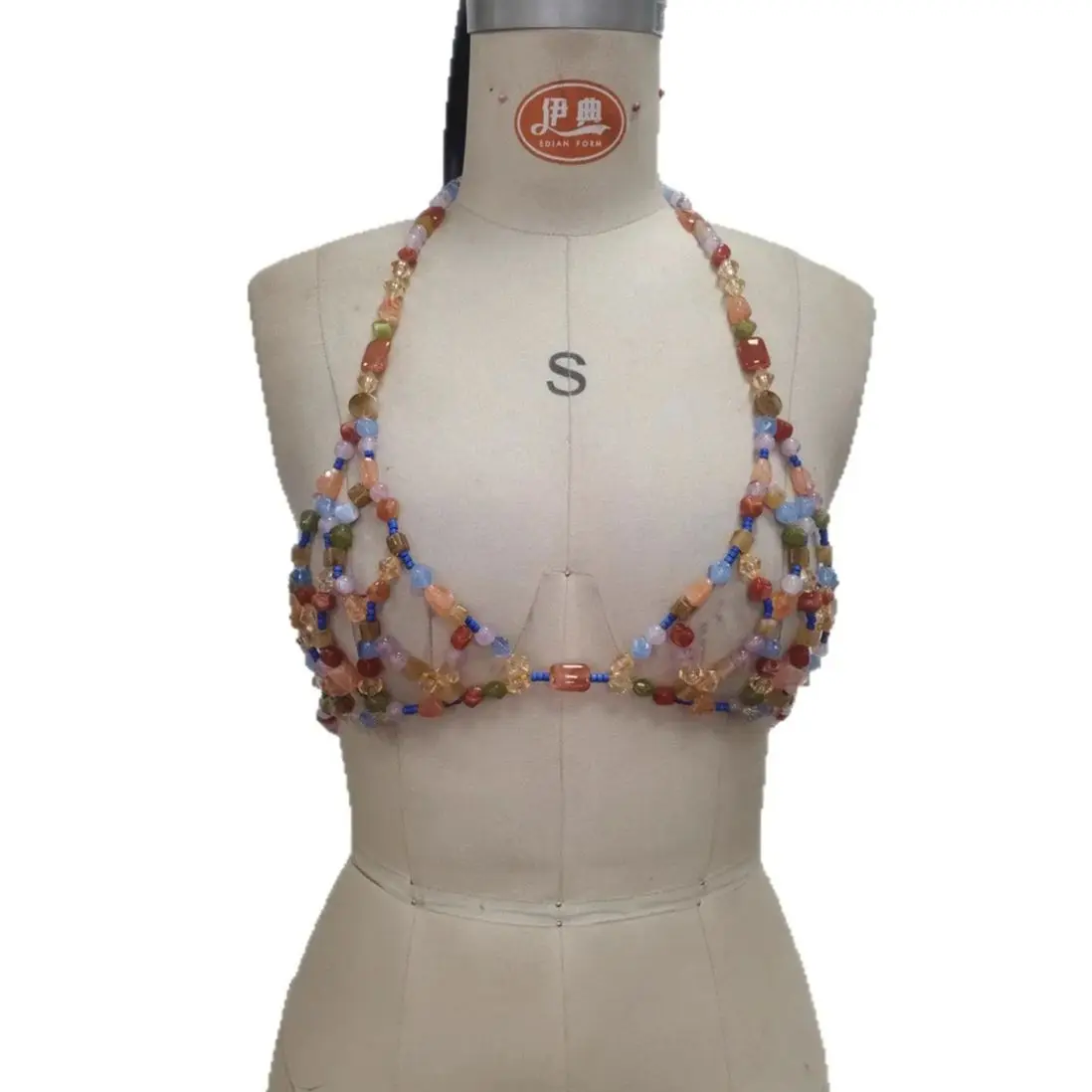 New Handmade Beaded Gemstone Necklace European & American Summer Beach Vacation Halter Necklace Openwork Beach Cover-Up