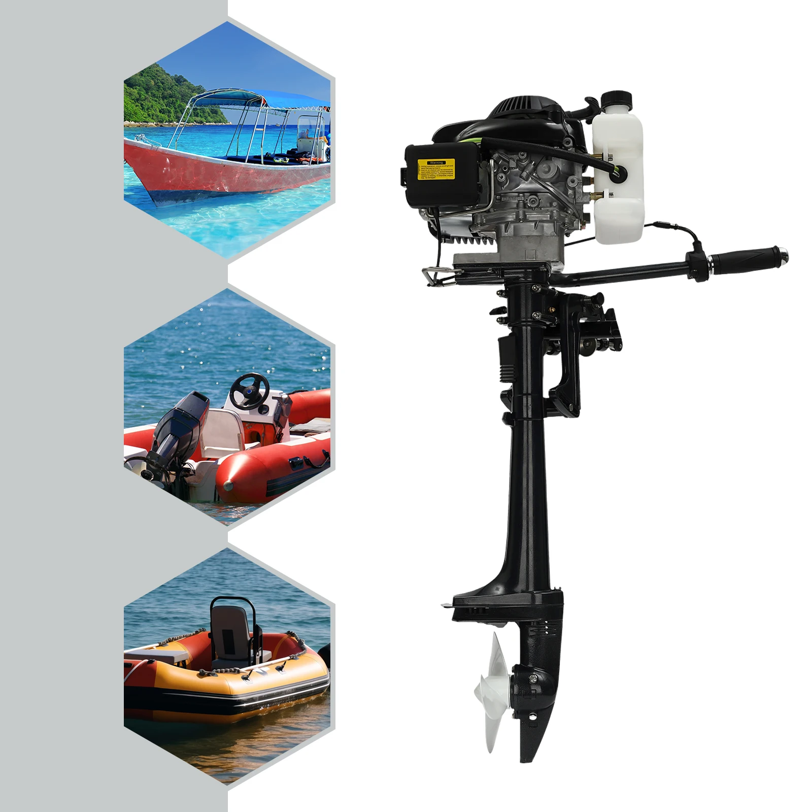 Outboard Boat Motor 3HP 4-Stroke Outboard Trolling Motor Black Heavy Duty Outboard Motors for Fishing Aquaculture