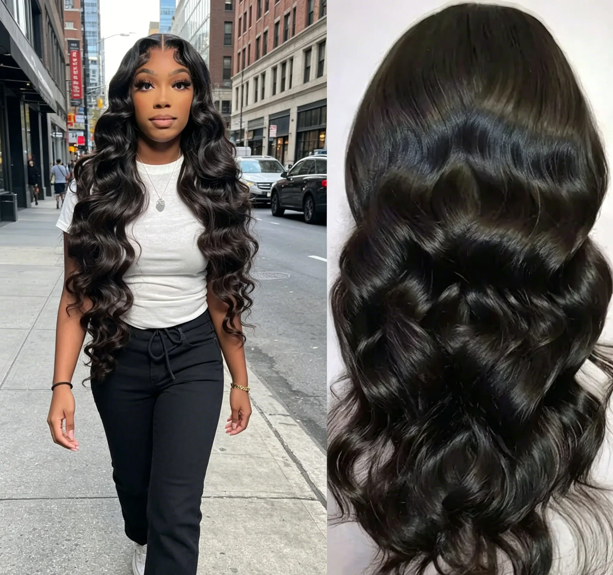 New Body Wave 13*4 Lace Front Synthetic Wigs,Long Glueless Lace Front Wig with Pre Plucked Natrural Hairline and Baby Hair