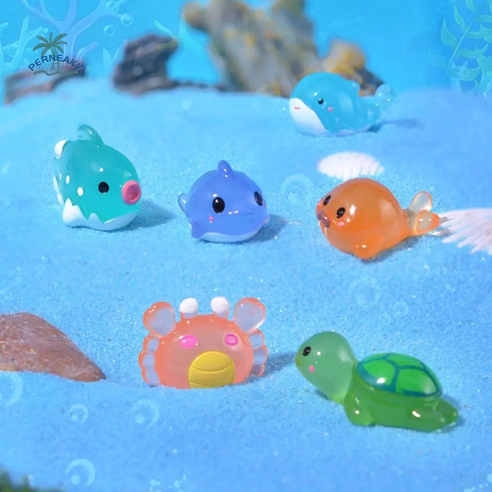 

Cartoon Luminous Ocean Animal Ornament Cute DIY Ocean Animal Miniature Figurines Resin Crafts Mini Ocean Animal Statue