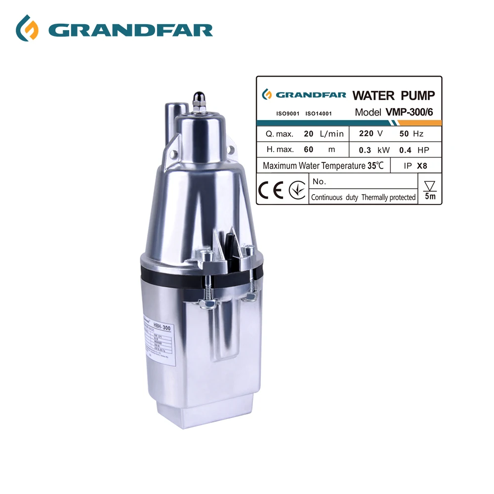 

Grandfar 0.4 0.3Kw High Pressure AC Submersible Vibration Water Pump Small Electric Motor Copper Vibration Pump OEM Wastewater