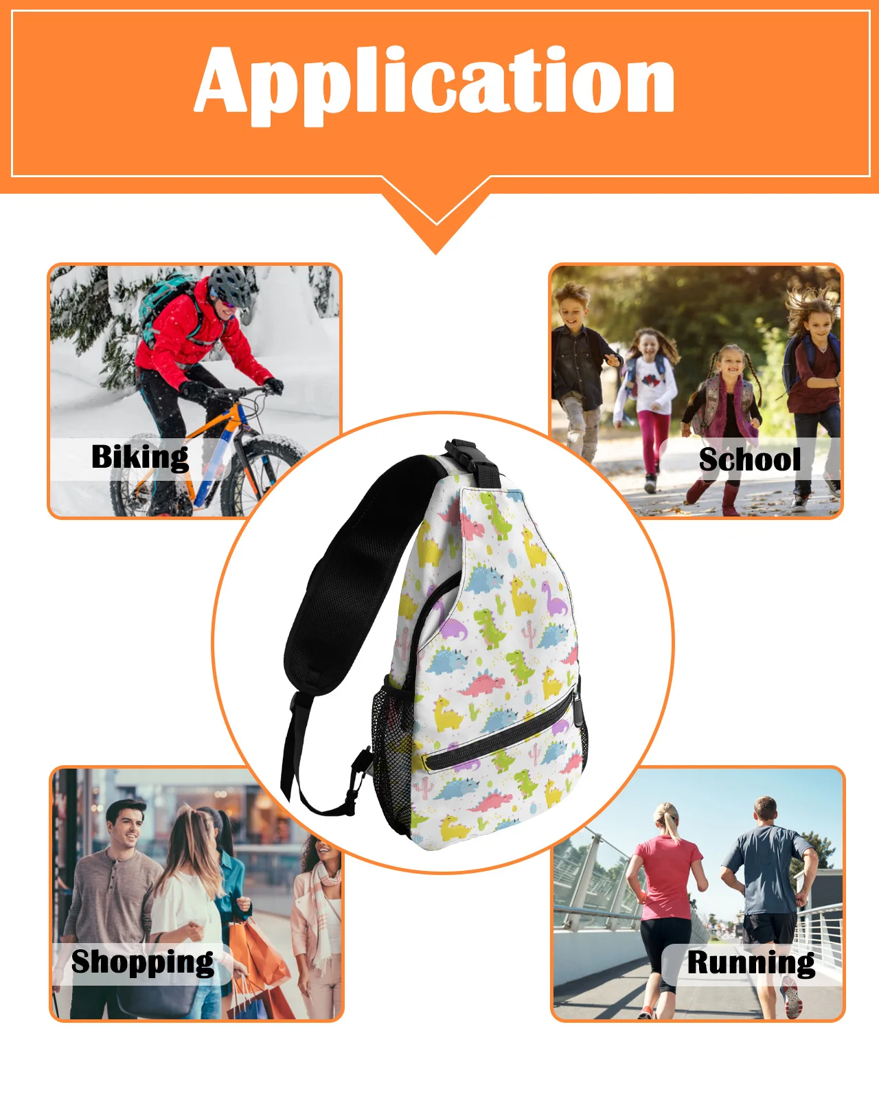 Bolso de hombro impermeable para hombre y mujer, bolsa cruzada deportiva de viaje al aire libre, con dibujos de dinosaurios, Cactus, color blanco