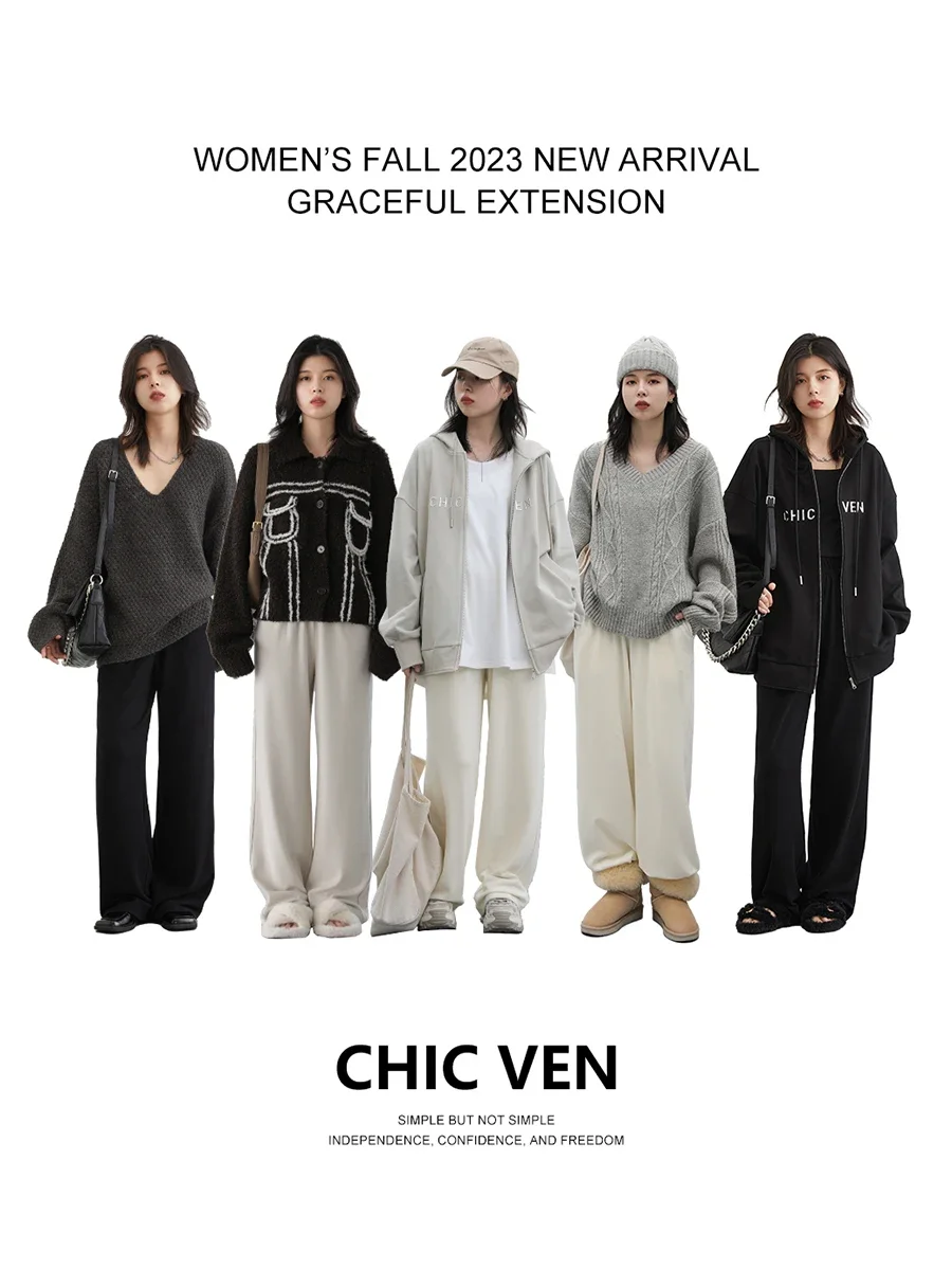 CHIC VEN-Pantalon à Taille artificiel astique pour Femme, Doux, Vadrouille de Sol, Droit, Décontracté, Vêtements de dehors FjGirl, Automne, Printemps, 2023