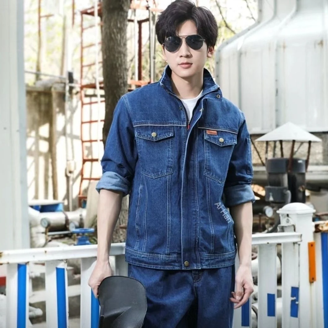 

Утепленный хлопковый рабочий костюм для мужчин: защита от ожогов, износостойкий, свободный крой, для весны и осени