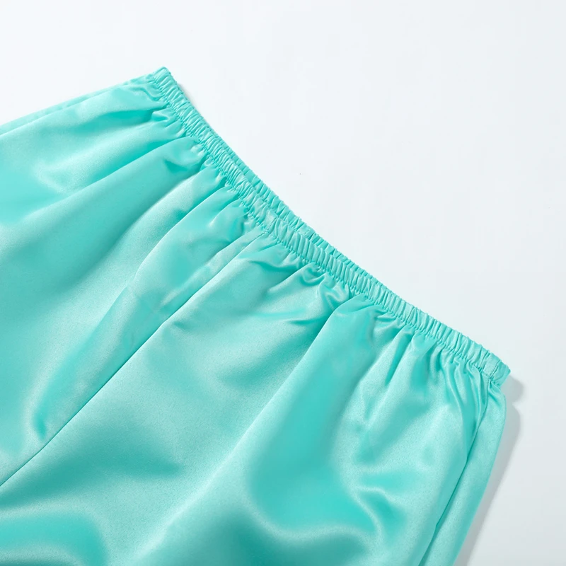 Glänzende Satin-Stehkragen-Mantel-Hosen-Sets für Damen, Streetwear, Langarm-Reißverschluss-Jacke, Weite Hosen, Schickes Damen-Outfit, Neu – Detail 9