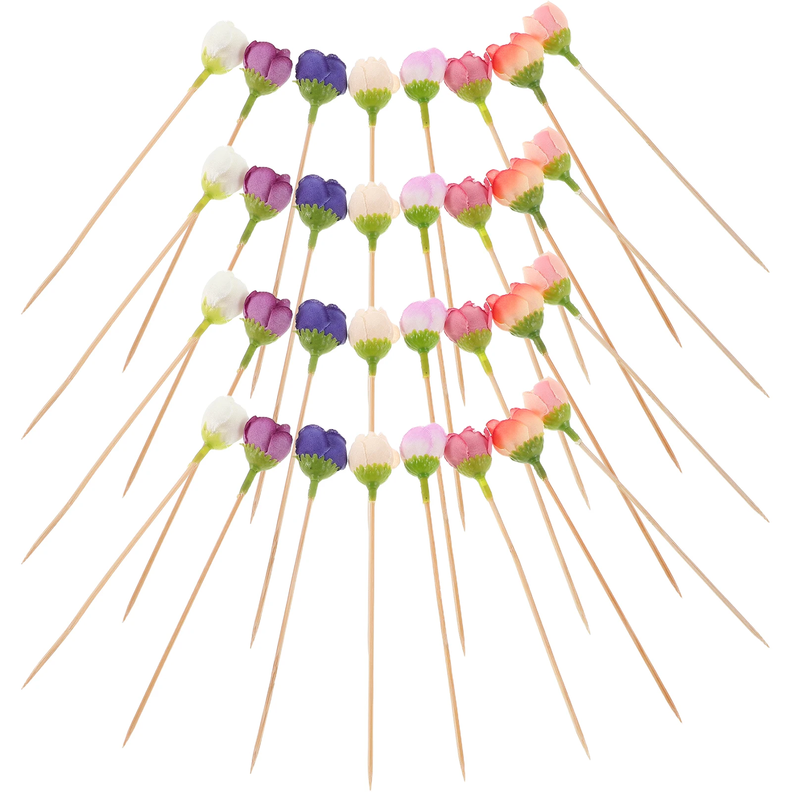 

30pcs Fruit Plate Picks Realistic Rose Buds Cocktail Skewers Disposable Wooden Picks Fruit Dessert Decoration Party Wedding