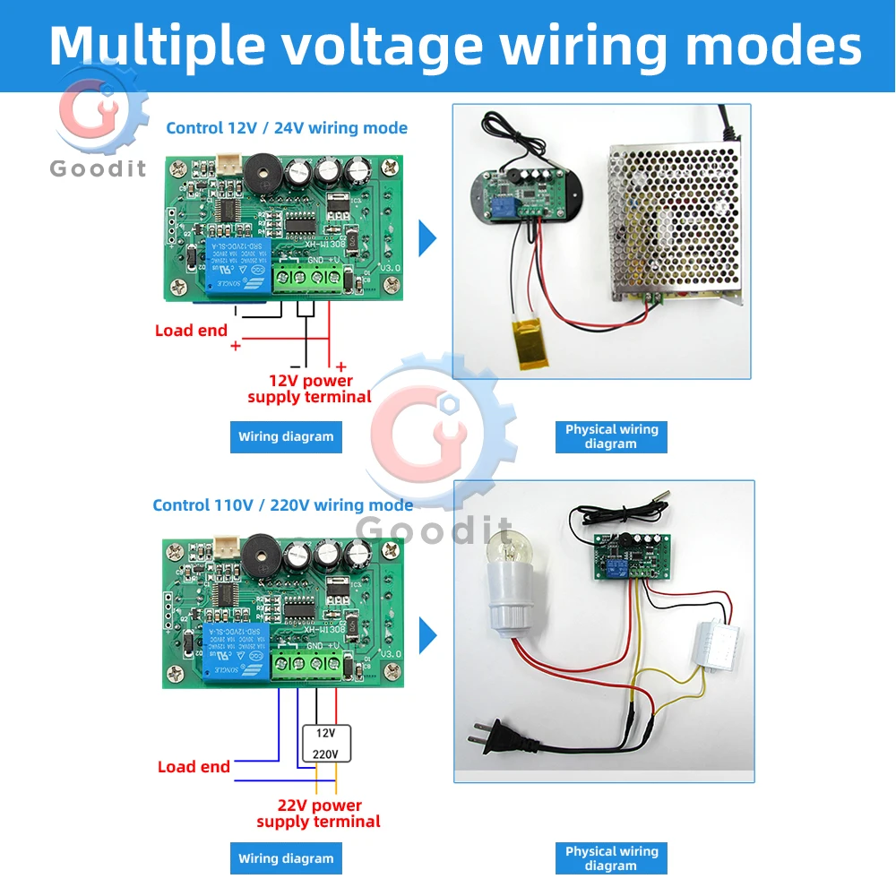 W1308 Digital Temperature Controller -55℃~110℃ AC110V/220V with Alarm & Lock, NTC Probe, Blue/Red Display 10A Relay Output