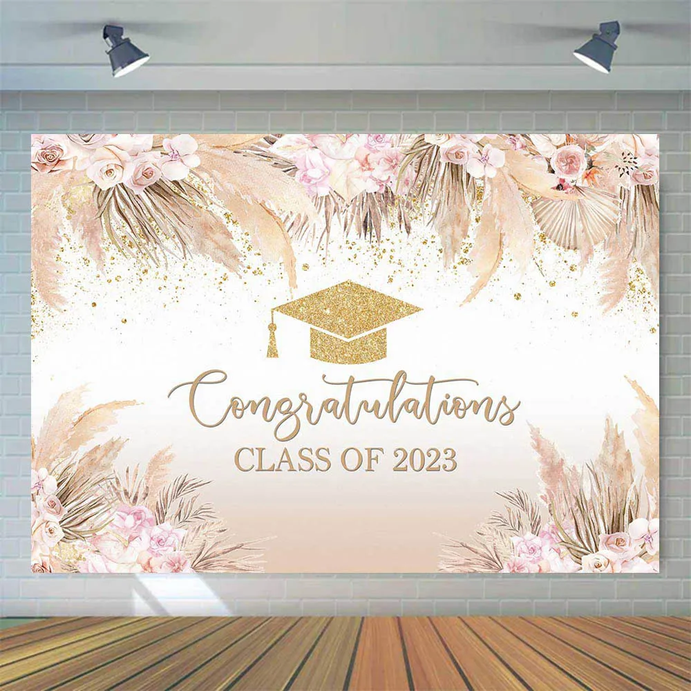 Mocsicka Bohemian Class of 2023 Graduation Backdrop Bachelor Hat Congratulations Graduates Portrait Photo Background Photostudio