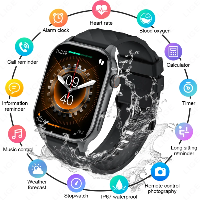 

LIGE AMOLED Smart Watch Men 2.01'' Screen Bluetooth Call Health Monitor Waterproof Sport Women Smartwatch New For Android IOS
