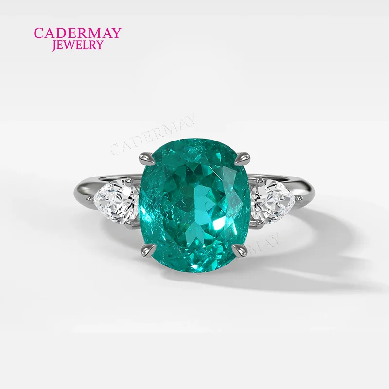 

Customized 925Silver 10x12mm 7ct Elongated Cushion Neon Blue Paraiba YAG With Moissanite Engagement 3 Stones Ring For Women Gift