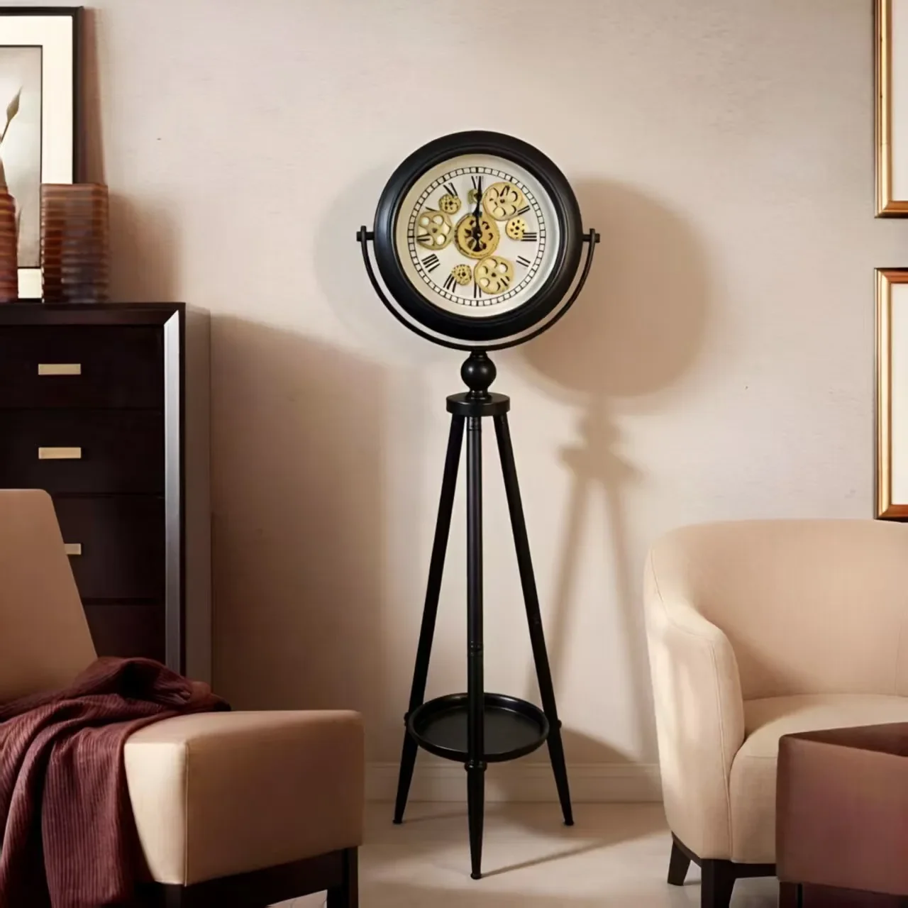 European fashion floor clock villa interior decoration light luxury living room entrance metal triangular clock