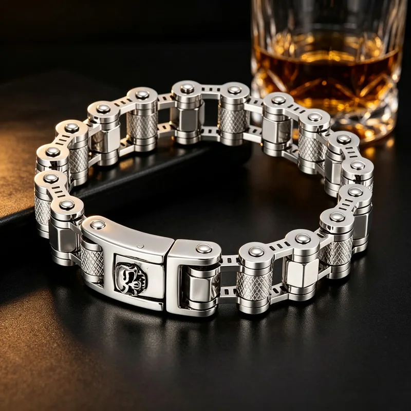 Punk Rock Stainless Steel Biker Mens Bracelet Link Chain Motorcycle Bike Bicycle Chain Skull Bracelets Bangles Jewelry