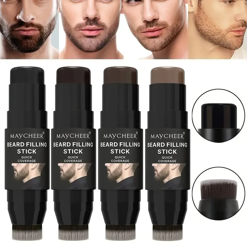 4 Colors Beard Pencil Filler for Men,Beard Filling Stick And Brush 2in 1 for Moustache Hair Long Lasting Coverage Natural Finish