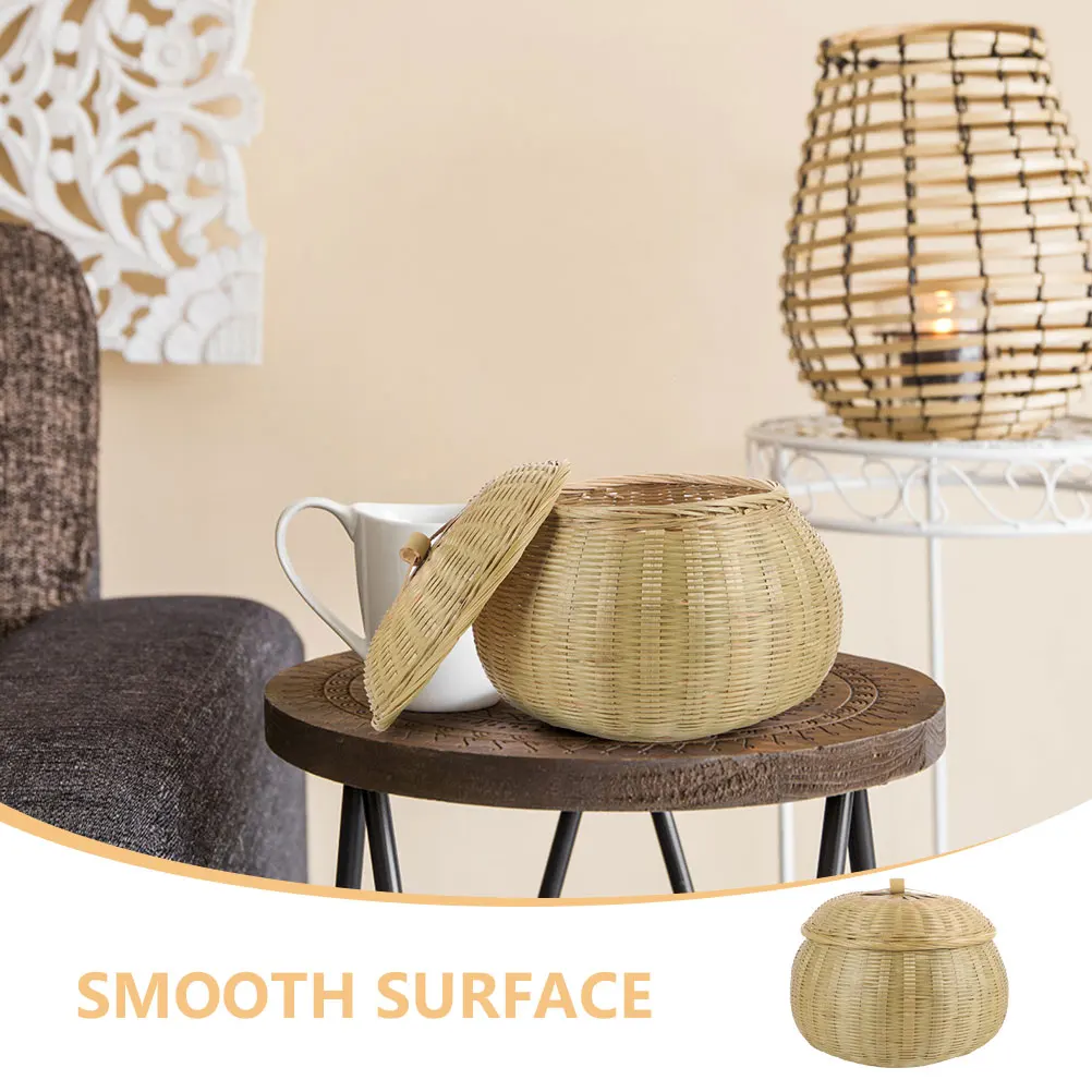 

Bamboo Woven Basket Lid Multi-Use Kitchen Storage Organizer Fruit Snacks Rustic Style Grocery Woven Bin