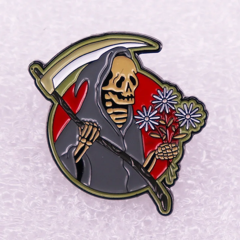 Grim Reaper Lapel Pins Collection Cat Coffin Death Brooches Surfing Ghost Beach Wave Badge Horror Gothic Halloween Decor