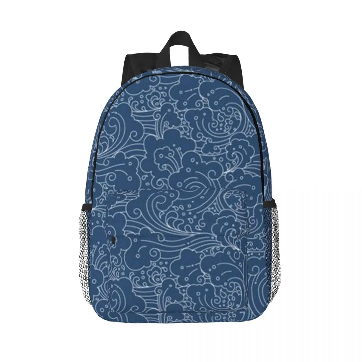 Sac à dos étanche de grande capacité pour filles et garçons, sac à dos étudiant léger, style japonais, vagues, 15 po