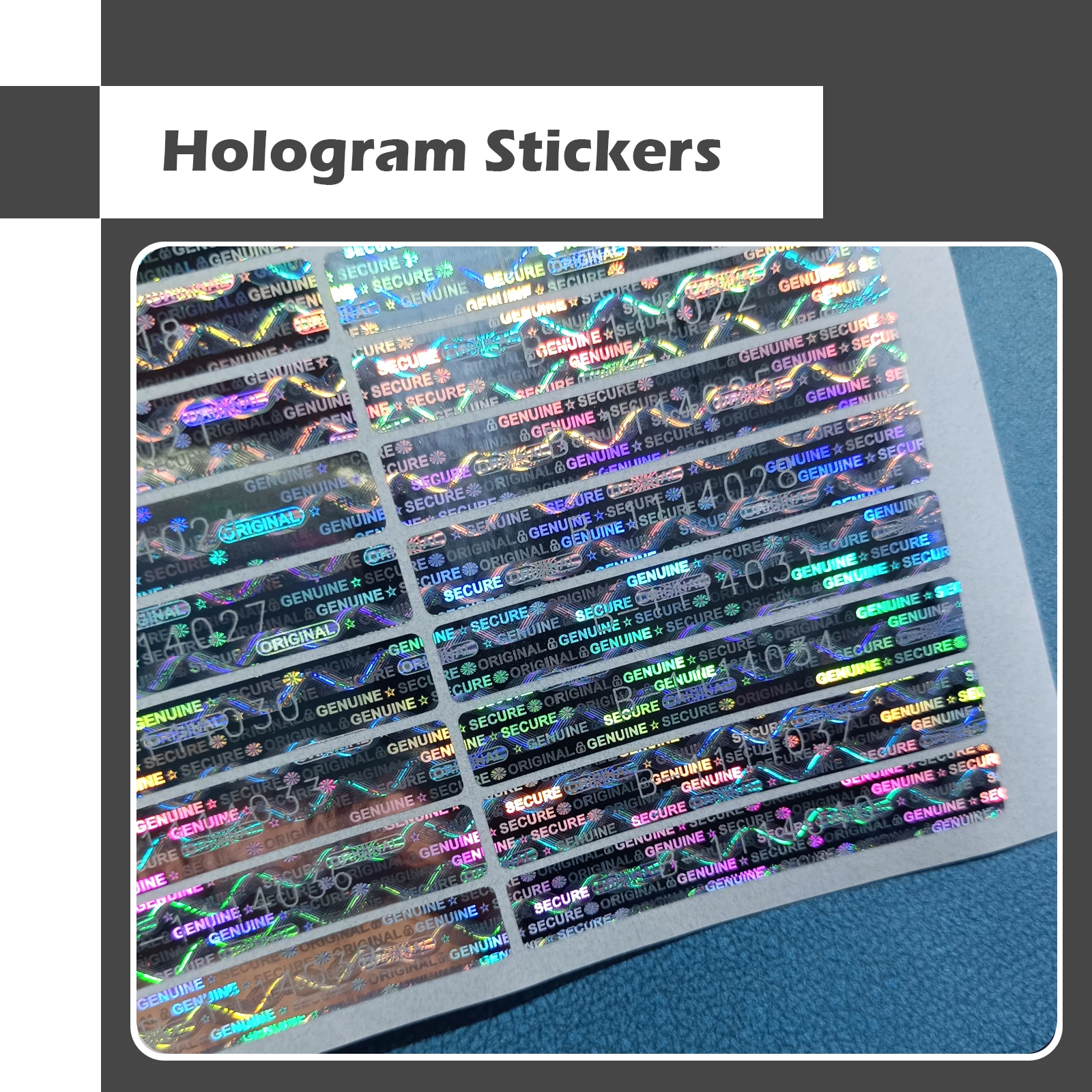 Holographic Warranty Void labels Tamper Proof Evident Sticker GENUINE AUTHENTIC Security seal 50mm x 7.5mm With Serial Number