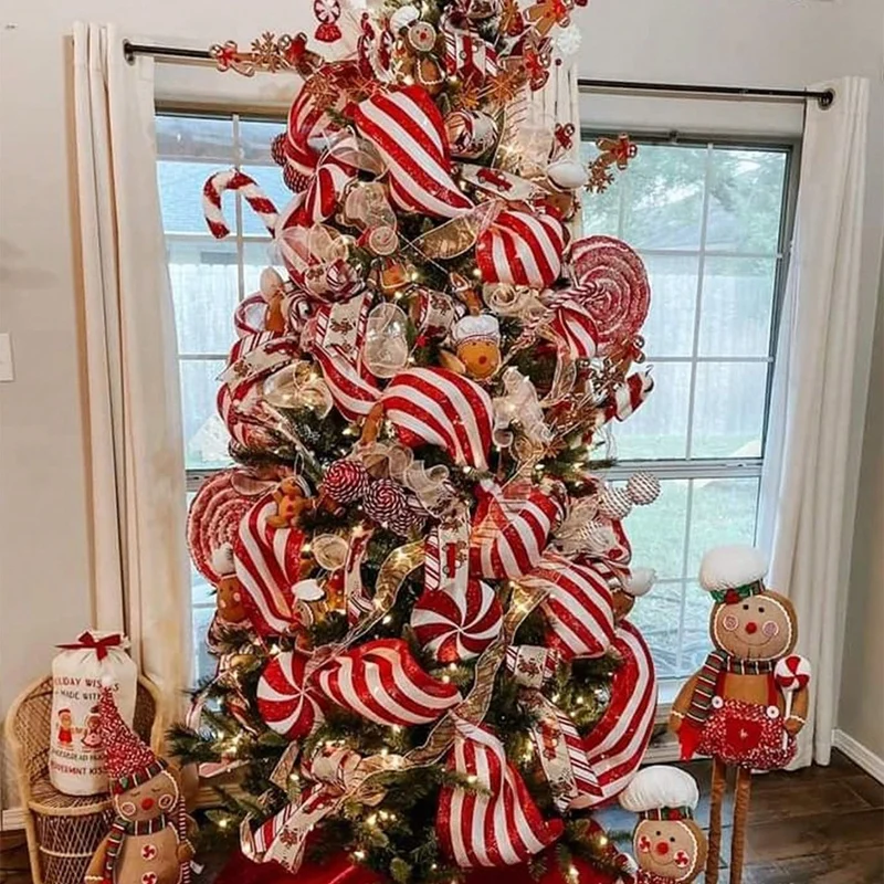 10Yards Christmas Decor Mesh Ribbon Christmas Decorations for Home Door Wreaths Flowers Garland Navidad Noel Gifts New Year 2025