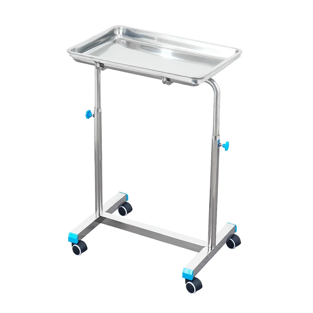 Stainless Steel Surgical Cart, Double-Column with Removable Tray, Adjustable Height & 4 Locking Wheels – for Hospital OR