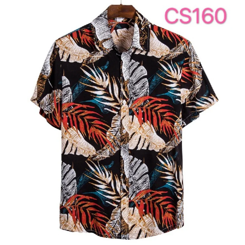 SZYL-camisa masculina impressa de manga curta, roupa casual, fina, plus size, verão, novo, atacado