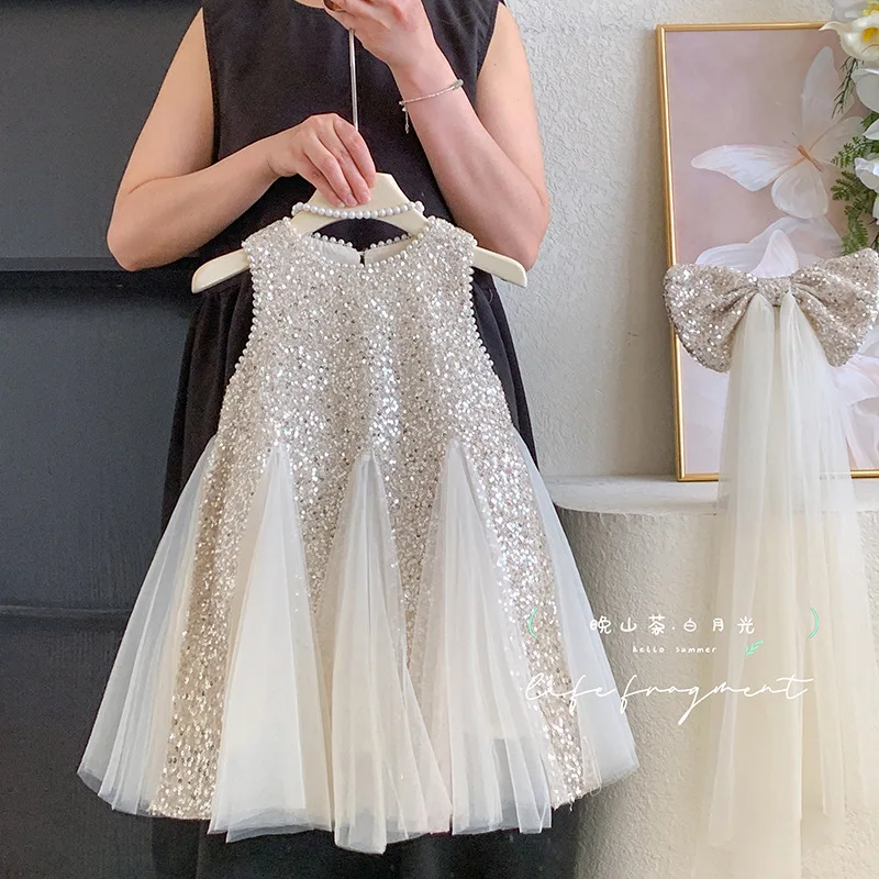 Girls Skirt 2025 Autumn New Children's Clothing Korean Style Girls Baby Fashion Sequins Puffy Princess Dress Casual Simple Daily