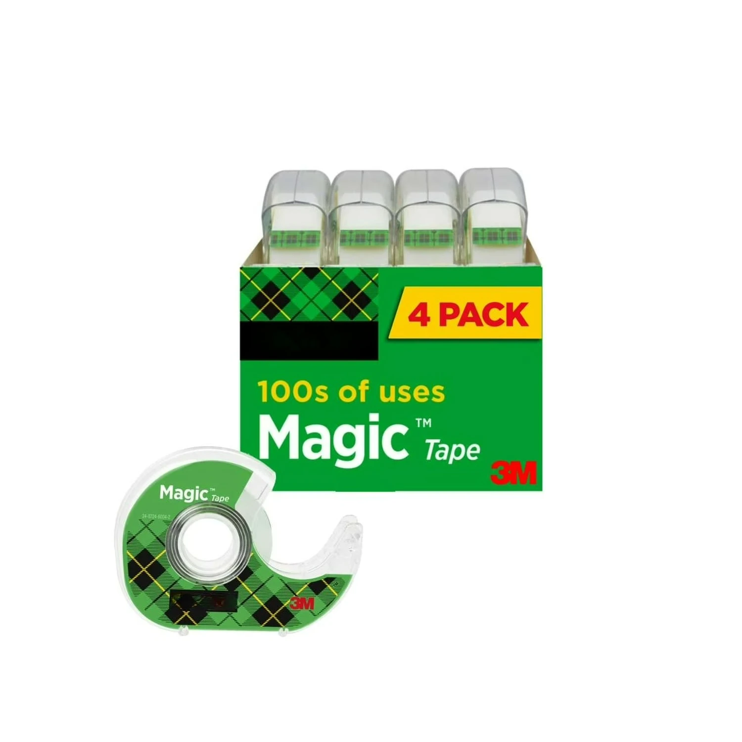 

Magic Tape Dispensers, Clear, Matte, 3/4 in. x 500 in., 4 Dispensers