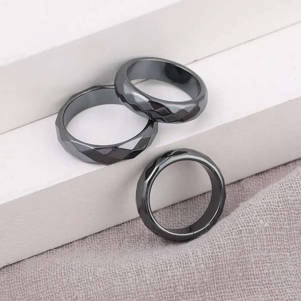 Hematite Stone Black Cutting Ceramics Ring Women Men Anxiety Balance Root Chakra absorbs Negative Energy Jewelry Lovers Rings