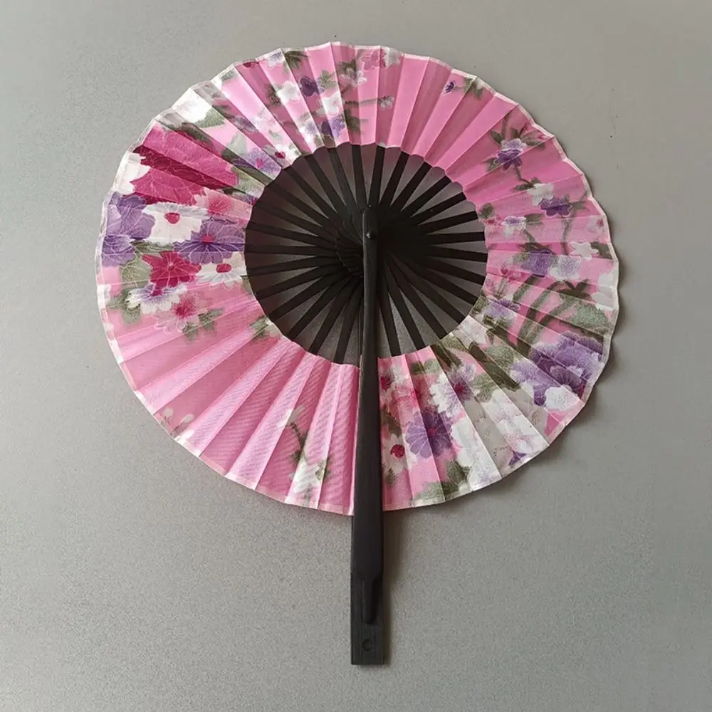 Bamboo Craft Round Fan Rotatable Cooling Dance Fan Floral Patterns Creative Folding Fan Photography Prop Home Decoration