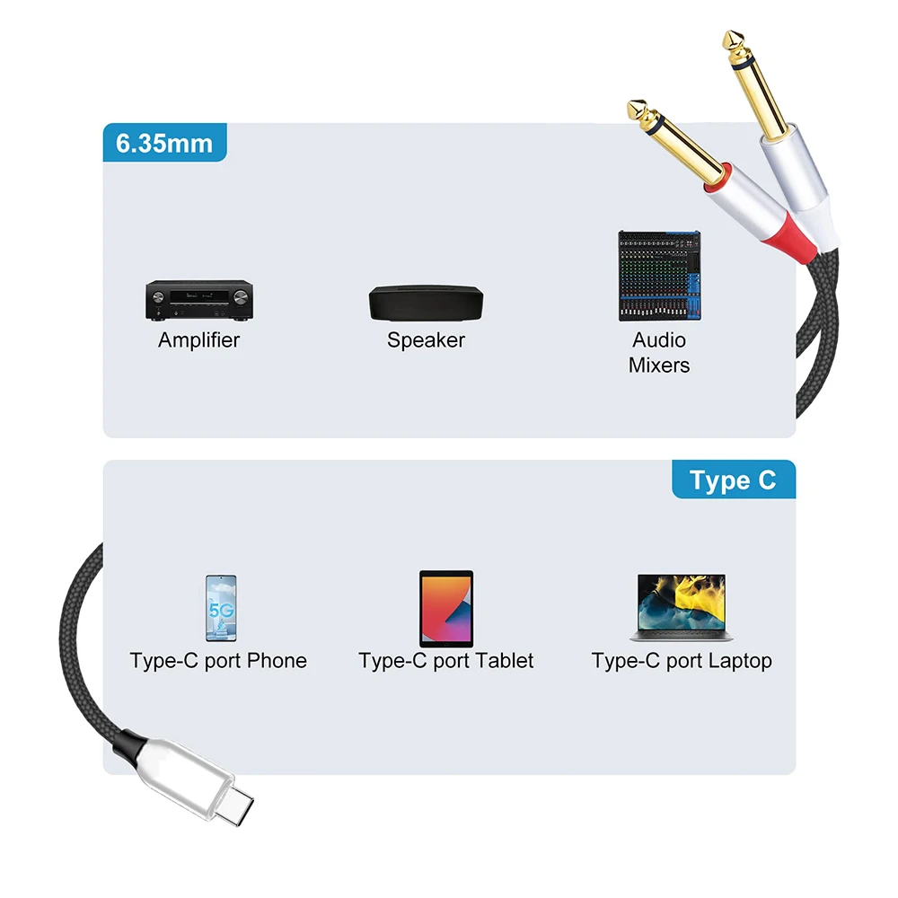 USB Type-C To Dual 6.35mm 1/4\