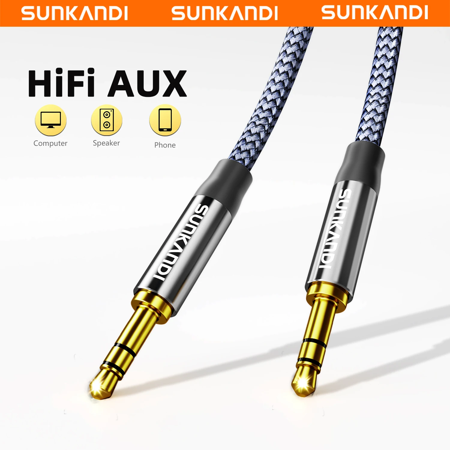SUNKANDI Aux-Kabel, 3,5mm Stereo-Audiokabel (Stecker auf Stecker) für Auto, Kopfhörer, Smartphones, Autoradios, Laptops, Lautsprecher & mehr