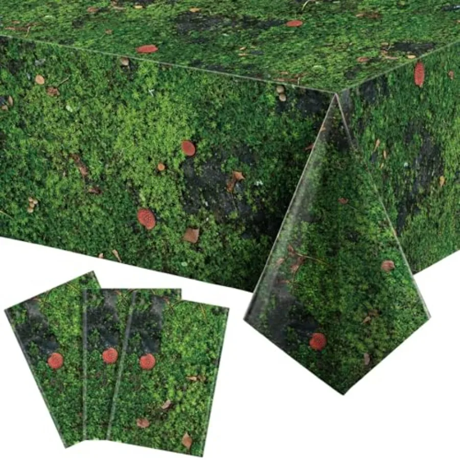 3 قطعة مفرش المائدة البلاستيكية الطحلب الأخضر 108x54 بوصة أوراق العشب غطاء الطاولة مفرش المائدة القابل للتصرف لطاولة مستطيلة الغابات يونيو